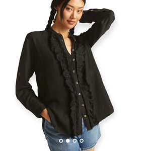 Anthropologie Pilcro Ruffled Placket Linen Blend  Button Up Shirt Small